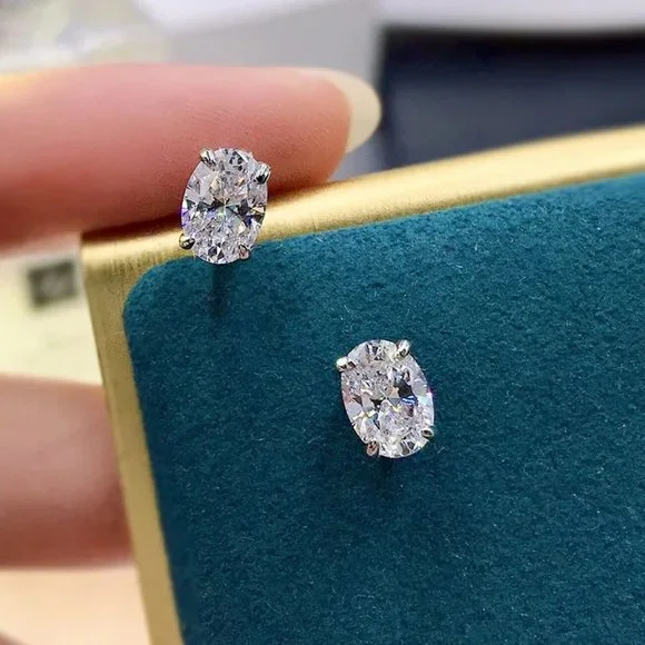 Certified 4ct. t.w. Moissanite Diamond Oval Cut Stud Earrings NEW - Picture 4 of 14